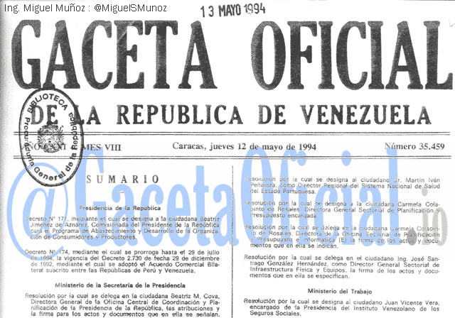 Gaceta Oficial 35459 del 12 Mayo 1994