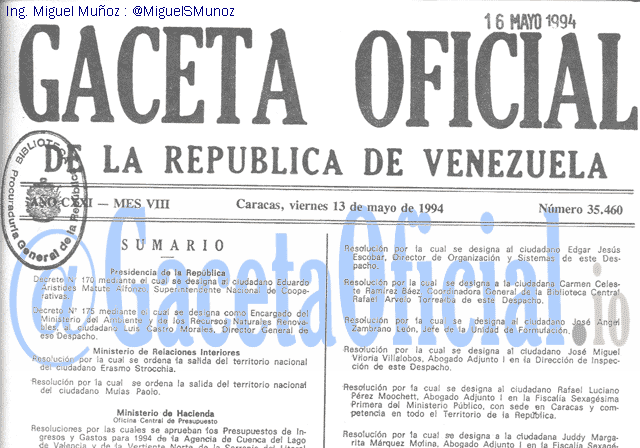 Gaceta Oficial 35460 del 13 Mayo 1994