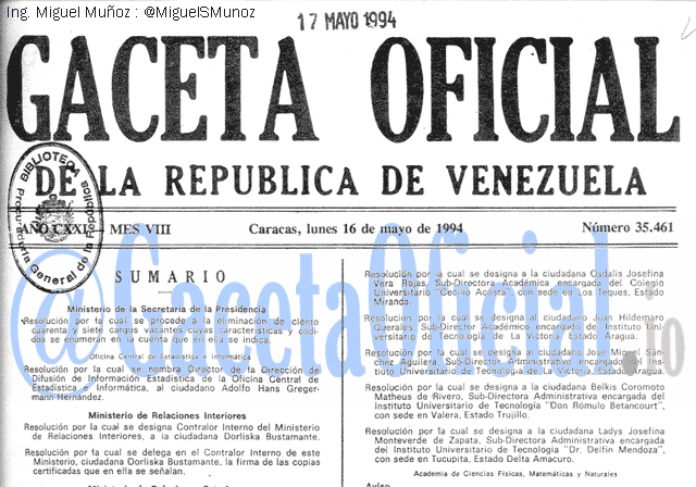 Gaceta Oficial 35461 del 16 Mayo 1994