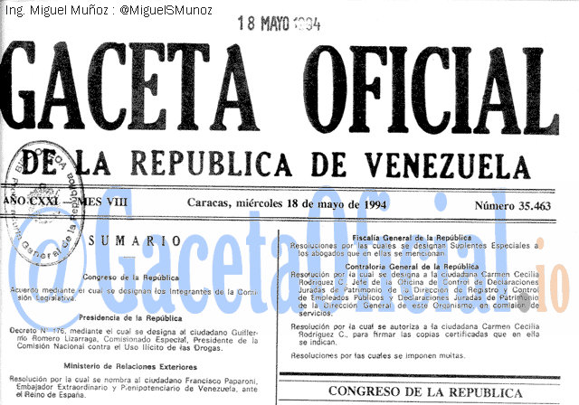 Gaceta Oficial 35463 del 18 Mayo 1994