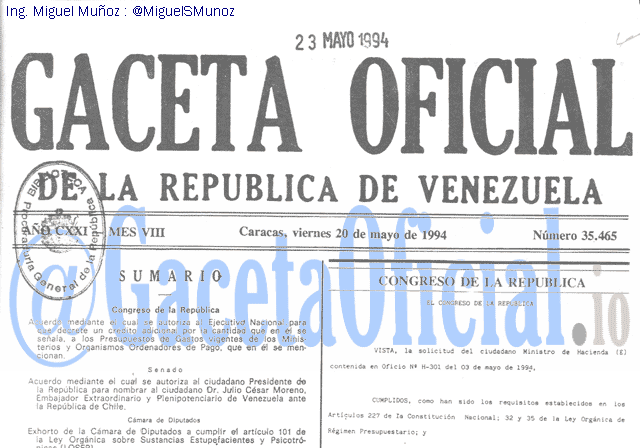 Gaceta Oficial 35465 del 20 Mayo 1994