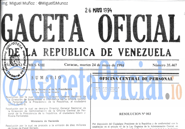 Gaceta Oficial 35467 del 24 Mayo 1994