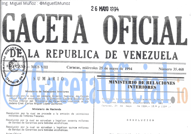 Gaceta Oficial 35468 del 25 Mayo 1994