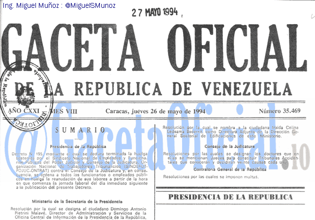 Gaceta Oficial 35469 del 26 Mayo 1994