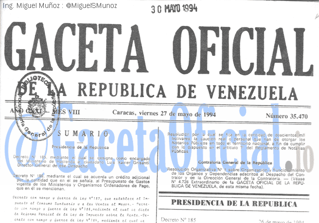 Gaceta Oficial 35470 del 27 Mayo 1994