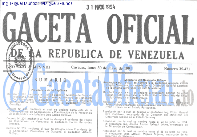 Gaceta Oficial 35471 del 30 Mayo 1994