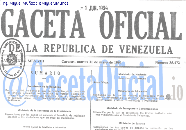 Gaceta Oficial 35472 del 31 Mayo 1994