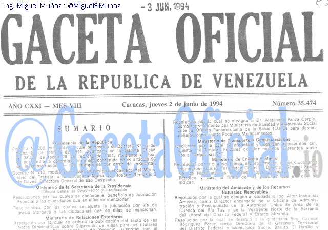 Gaceta Oficial 35474 del 2 Junio 1994