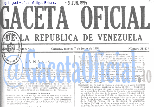 Gaceta Oficial 35477 del 7 Junio 1994