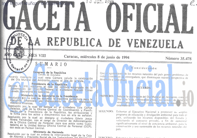 Gaceta Oficial 35478 del 8 Junio 1994