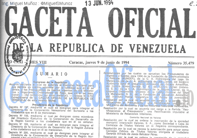 Gaceta Oficial 35479 del 9 Junio 1994