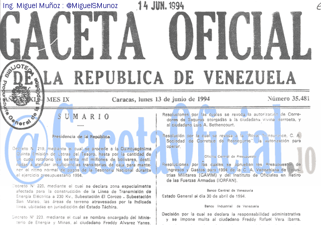 Gaceta Oficial 35481 del 13 Junio 1994