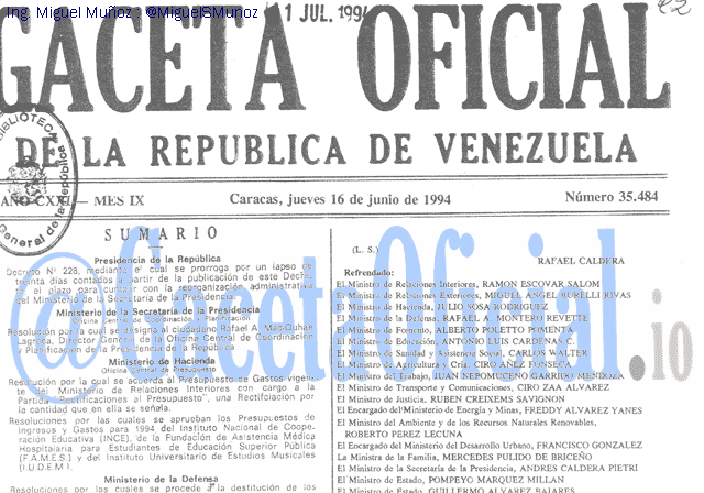 Gaceta Oficial 35484 del 16 Junio 1994