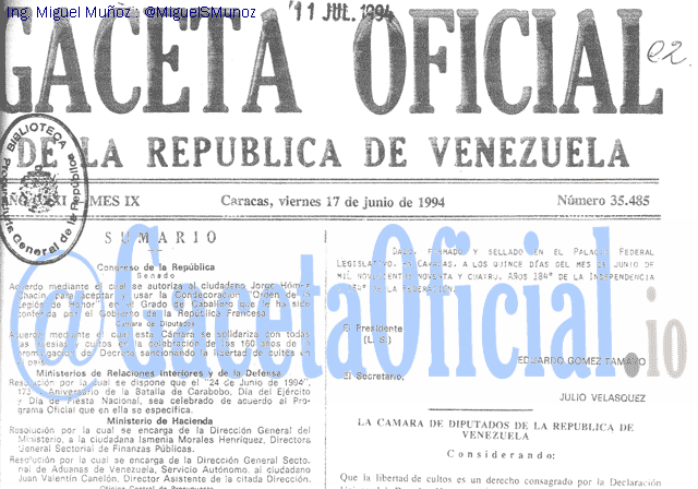 Gaceta Oficial 35485 del 17 Junio 1994