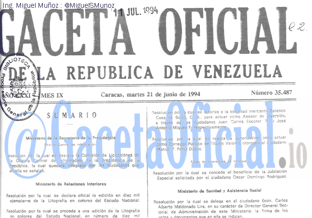 Gaceta Oficial 35487 del 21 Junio 1994