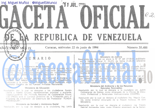 Gaceta Oficial 35488 del 22 Junio 1994