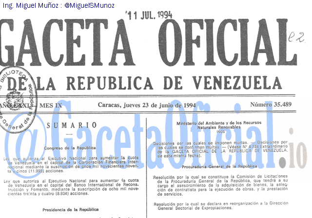 Gaceta Oficial 35489 del 23 Junio 1994