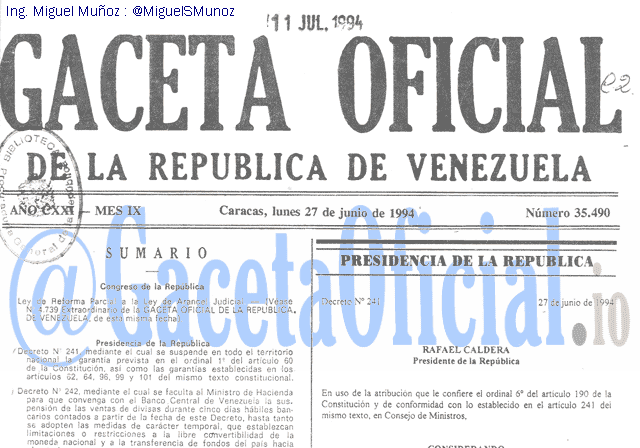 Gaceta Oficial 35490 del 27 Junio 1994