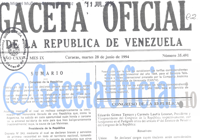 Gaceta Oficial 35491 del 28 Junio 1994