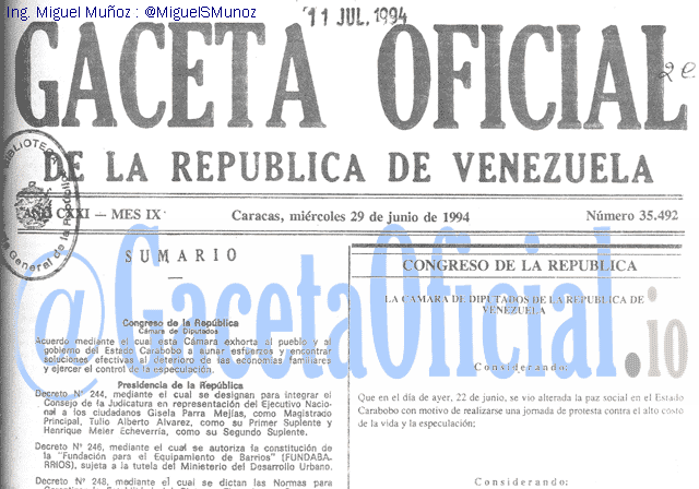 Gaceta Oficial 35492 del 29 Junio 1994