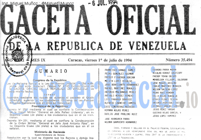 Gaceta Oficial 35494 del 1 Julio 1994