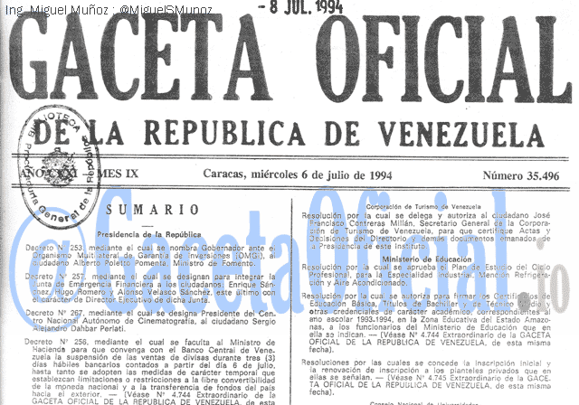 Gaceta Oficial 35496 del 6 Julio 1994