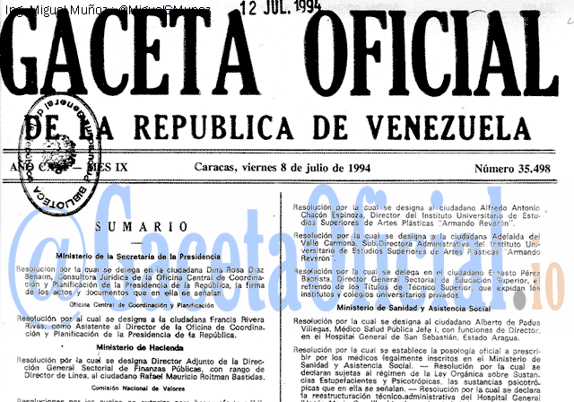 Gaceta Oficial 35498 del 8 Julio 1994
