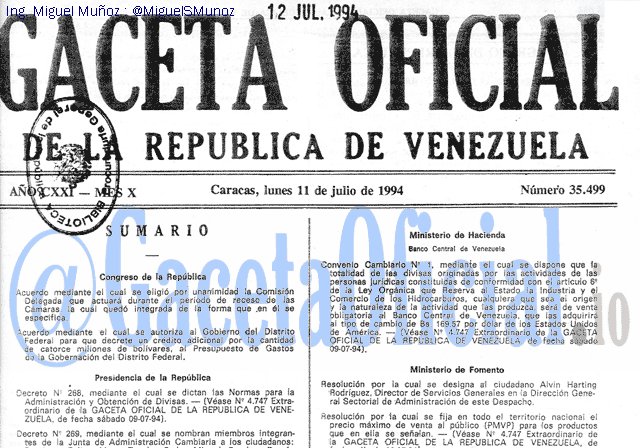 Gaceta Oficial 35499 del 11 Julio 1994