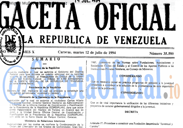 Gaceta Oficial 35500 del 12 Julio 1994