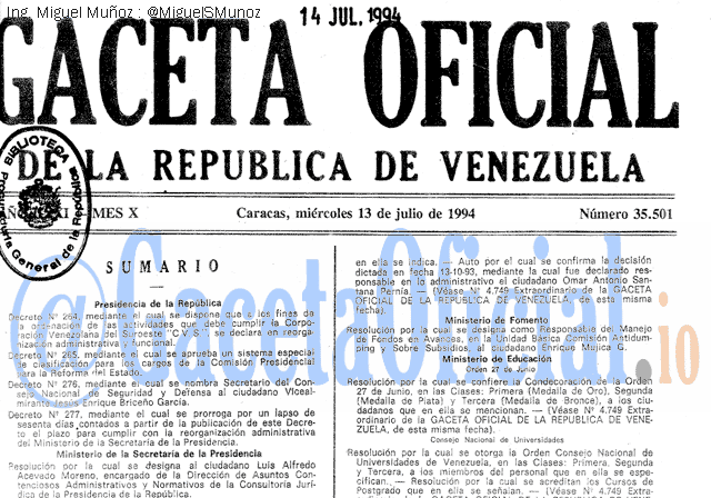 Gaceta Oficial 35501 del 13 Julio 1994