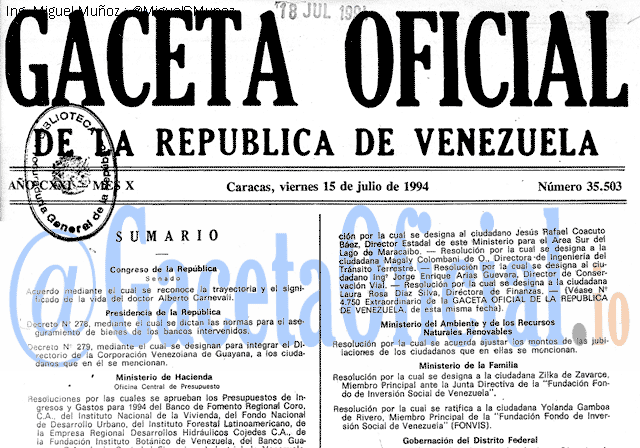 Gaceta Oficial 35503 del 15 Julio 1994