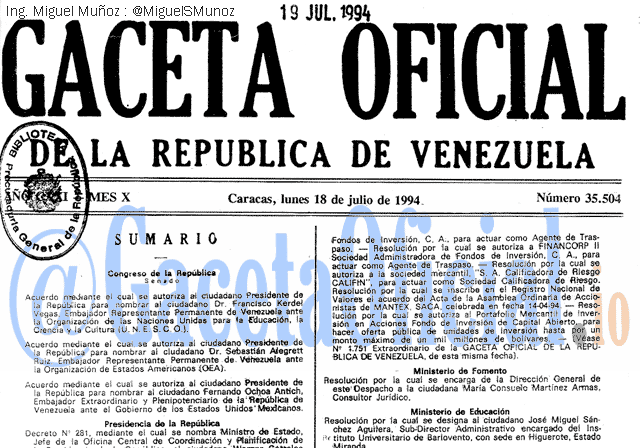 Gaceta Oficial 35504 del 18 Julio 1994