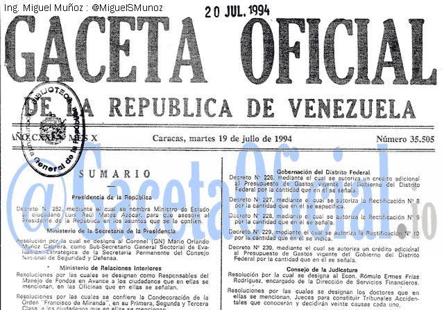 Gaceta Oficial 35505 del 19 Julio 1994
