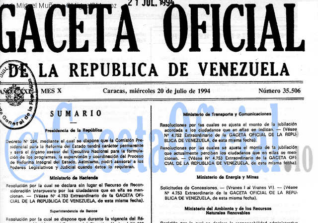 Gaceta Oficial 35506 del 20 Julio 1994