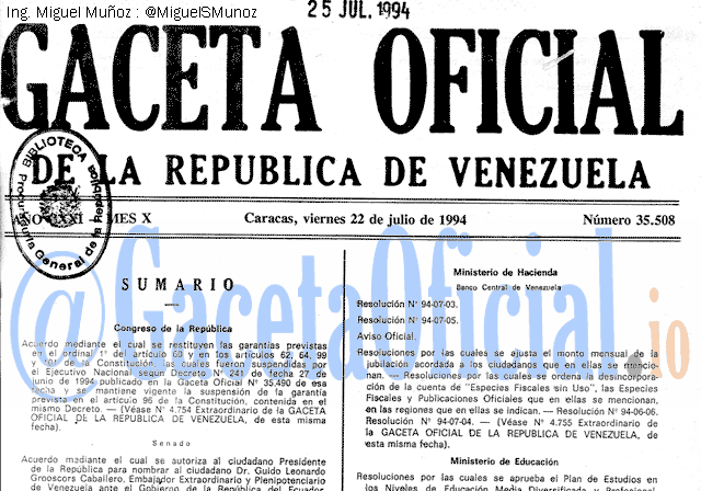 Gaceta Oficial 35508 del 22 Julio 1994