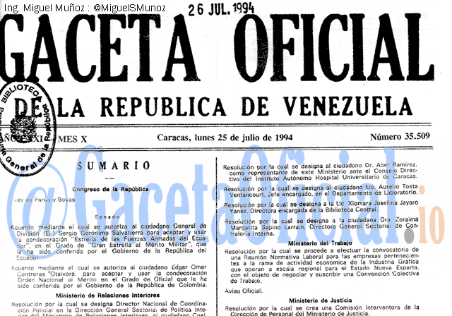 Gaceta Oficial 35509 del 25 Julio 1994