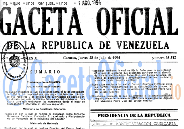 Gaceta Oficial 35512 del 28 Julio 1994