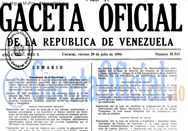 Gaceta Oficial 35513 del 29 Julio 1994