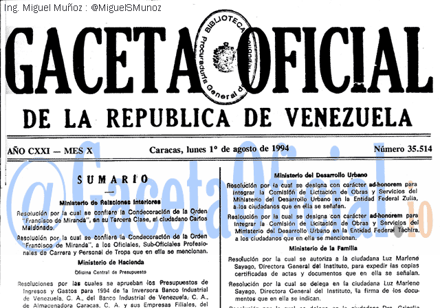 Gaceta Oficial 35514 del 1 Agosto 1994