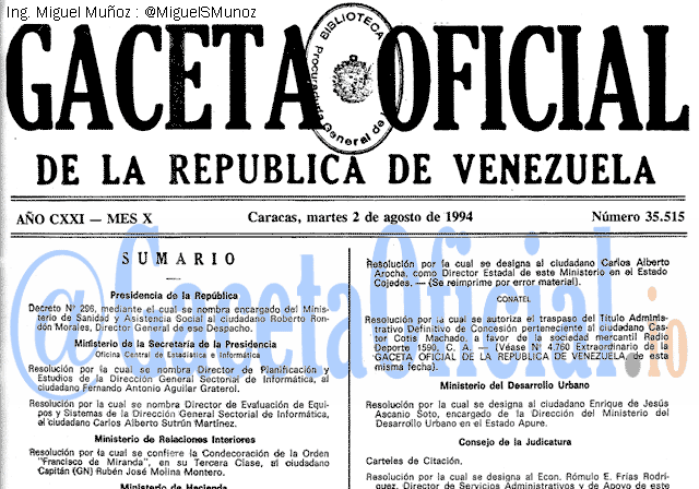 Gaceta Oficial 35515 del 2 Agosto 1994