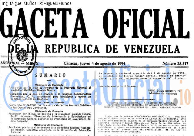 Gaceta Oficial 35517 del 4 Agosto 1994