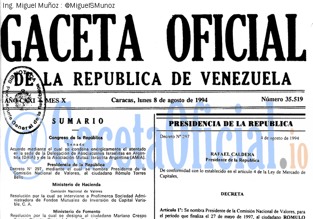 Gaceta Oficial 35519 del 8 Agosto 1994