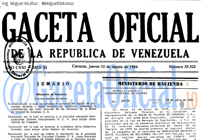 Gaceta Oficial 35522 del 11 Agosto 1994