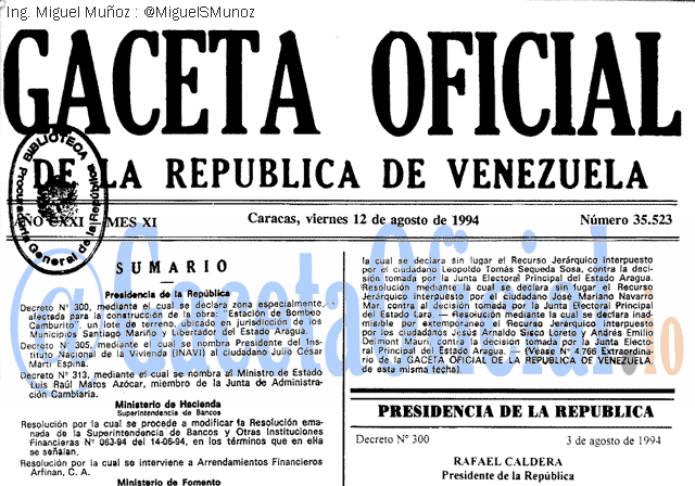 Gaceta Oficial 35523 del 12 Agosto 1994
