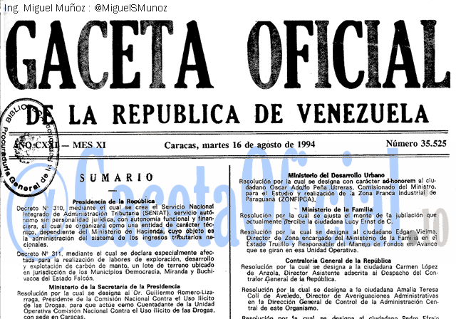Gaceta Oficial 35525 del 16 Agosto 1994
