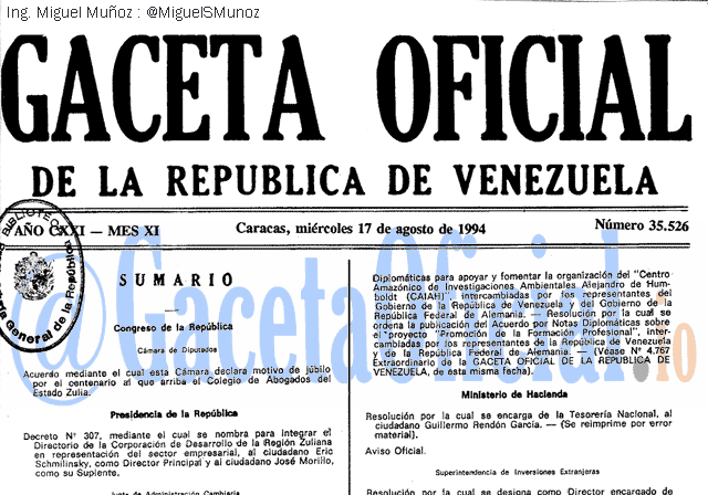 Gaceta Oficial 35526 del 17 Agosto 1994