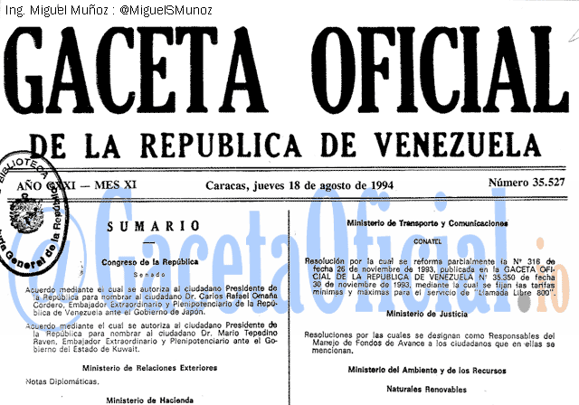Gaceta Oficial 35527 del 18 Agosto 1994