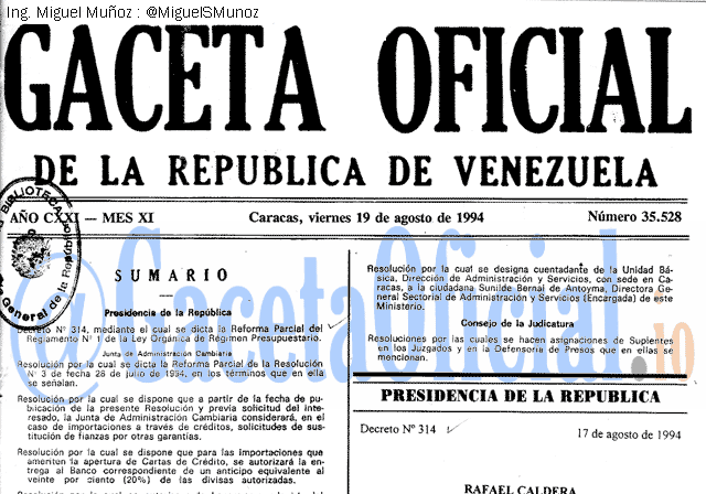 Gaceta Oficial 35528 del 19 Agosto 1994