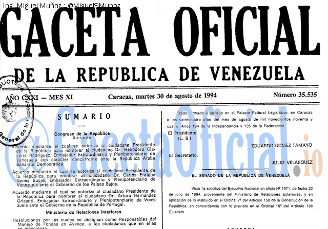 Gaceta Oficial 35535 del 30 Agosto 1994