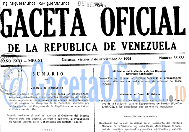 Gaceta Oficial 35538 del 2 Septiembre 1994